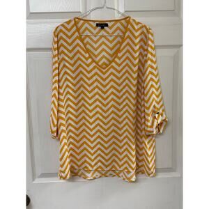 Kiara Mustard Chevron V-Neck Blouse | Size L